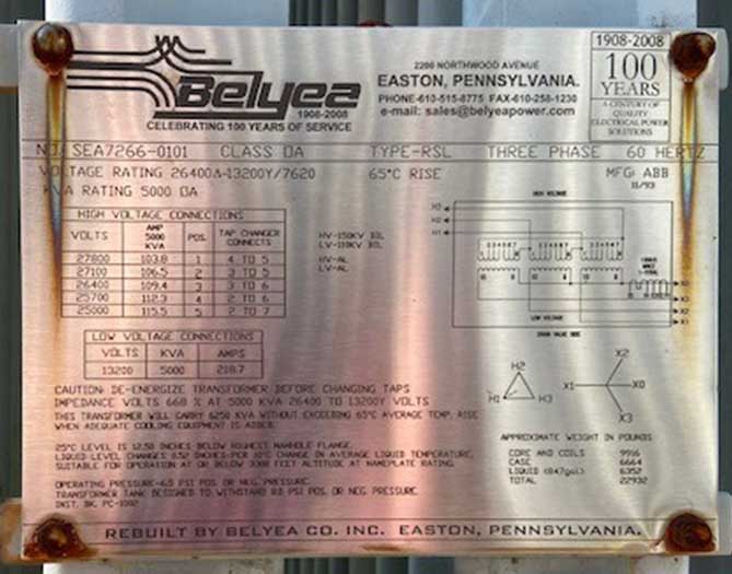 7500/9375 KVA, WESTINGHOUSE, Pri. 26400 V, D, Sec. 13200 V, D, SUBSTATION