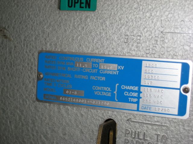 1200 Amp, ITE, 15HK500, 13.8 KV, 1990, UNUSED, 60 KA I.C., 120 VAC CL, 250 VDC