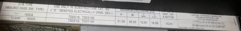1600 Amp, GENERAL ELECTRIC, TC1616TTE1CR, 480 V., POWERBREAK, E/O, D/O, 120 VAC