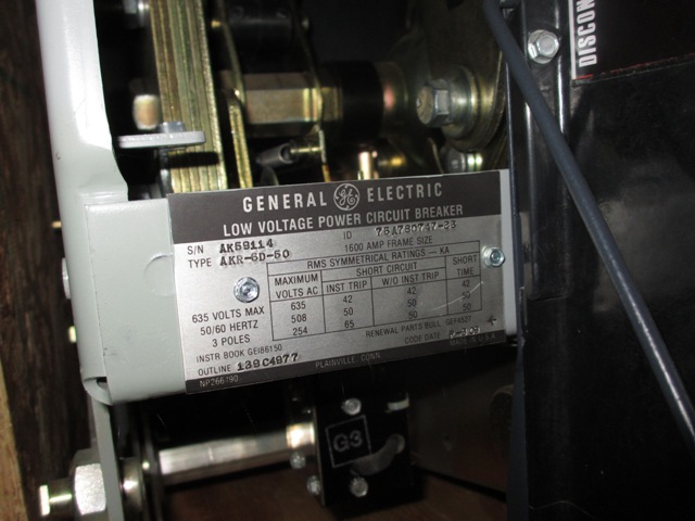 1600 Amp, GENERAL ELECTRIC, AKR-6D-50, 480 V., 120 VAC, MICRO-VERSA TRIP LSIG:1