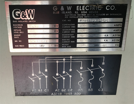 600 Amp, G & W, No. FPRAM33-376F-40PI, 15500 V., FUSED, 3-WAY GAS