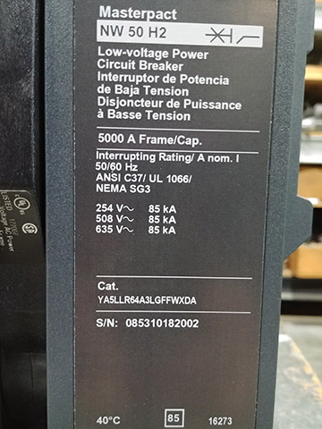 5000 Amp, SQUARE 5 MASTERPACT, NW50H2, 480 V., CAT. #YA5LLR64A3LGFFWXDA:1