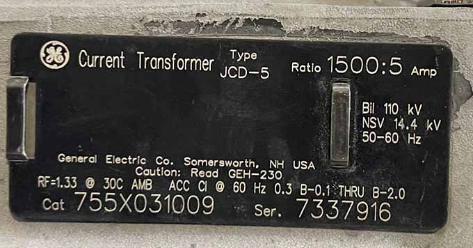 15 KVA, GE JCD-5 CURRENT TRANSFORMERS, 755X031009