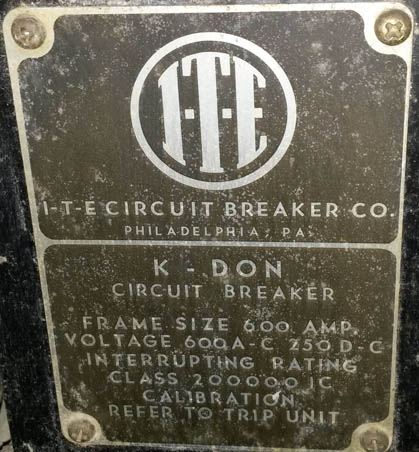 [024958] 600 Amp, ITE, K-DON 600, 480 V., MAN. OPER, DRAWOUT, FUSED, A/C/B: -1