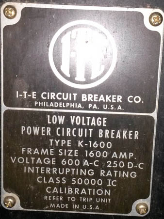 [025453] 1600 Amp, ITE, K-1600, 600 V., MO/DO , WITH OD-4 TRIPS;