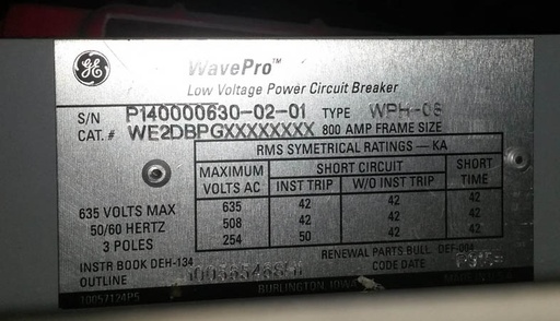 [030067] 800 Amp, GE, WPH-08, 600 V., M/O, D/O, MICROVERSATRIP PM, 600 AMP PLUG: -1