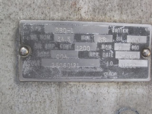 [031862] 1200 Amp, SOUTHERN STATES, No. PB0-1, 34500 V., 1984, HOOK STICK DISCONNECT: -1