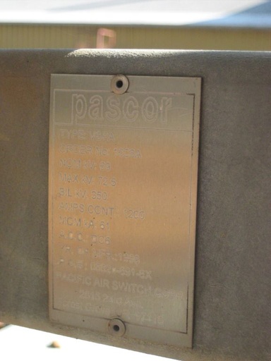 [034686] 1200 Amp, PASCOR, No. VBPA, 72500 V., 1999, ON FRAME W/CROSS LINKS/HANDLE, GOAB