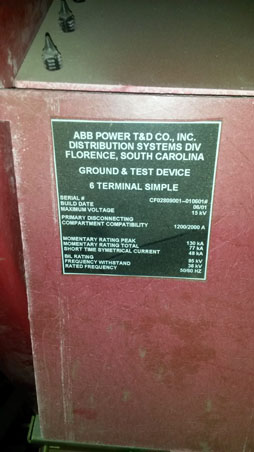 [037600] 2000 Amp, ABB, ADVAC GROUND & TEST DEVICE, 15 KV:1
