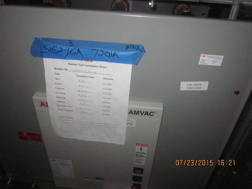 [039943] 1200 Amp, ABB, AMVAC, 4160 V., 2009, ELECTRICALLY OPERATED, UNUSED:1