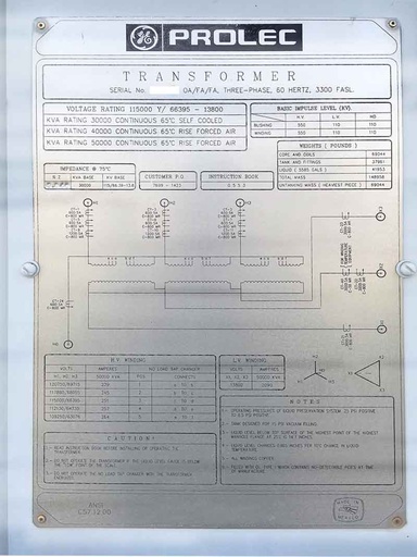 [040702] 30000/50000 KVA, Pri 115000Y/66395, Sec 13800 D, 1999, GE PROLEC, COPPER