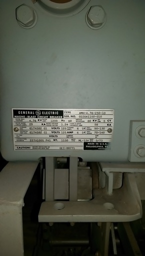[041343] 1200 Amp, GE, AMH-4.76-250-1D, 4760 V., ML-13A MECH., 125 VDC CLOSE & TRIP