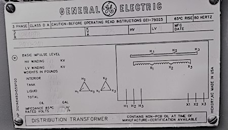 [041597] 225 KVA, Pri 2400 D, Sec 240 D, 1983, GE PADMOUNT, LF/RF