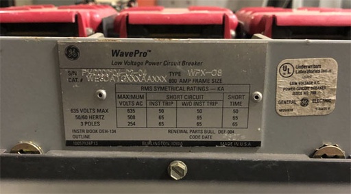 [041860] 800 Amp, GENERAL ELECTRIC, WPX-08, 480 V. MANUALLY OPERATED, DRAW-OUT:1
