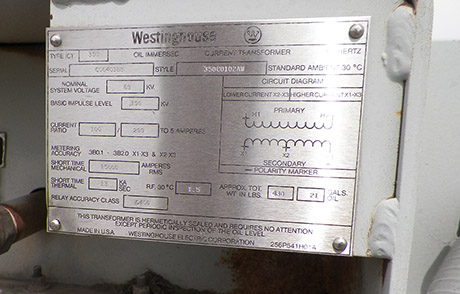 [041916] WESTINGHOUSE CURRENT TRANSFORMER, 69000 V, 100/200:5 RATIO, TYPE ICT-350:3