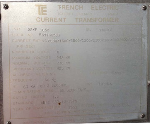 [041965] TRENCH MRCT'S TYPE OSKF 1050, OUTDOOR, 242000 V, 2000:5 MRCT'S:3