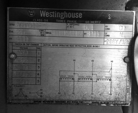 [042015] 225 KVA, Pri 4160 D, Sec 208Y/120, WESTINGHOUSE, DEAD FRONT, RADIAL FEED:1