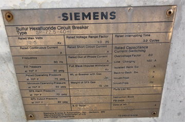 [042389] 1200 Amp, SIEMENS, TYPE SP-72.5-40-1,72.5 KV, 1988, SF6, 125 VDC CLOSE & TRIP