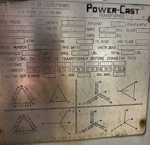 [044623] 1000/1500 KVA, Pri 13200 D, Sec 480Y/277, SQUARE D POWER-CAST
