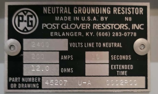 [044826] 200 AMPS, POST GLOVER NEUTRAL GROUNDING RESISTOR