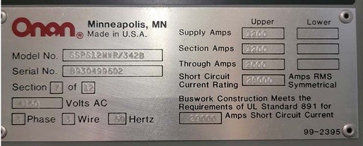 [044893] 1200 Amp, SSPS12MWR/342B, 4160 V., OUTDOOR CIRCUIT BREAKER CABINET