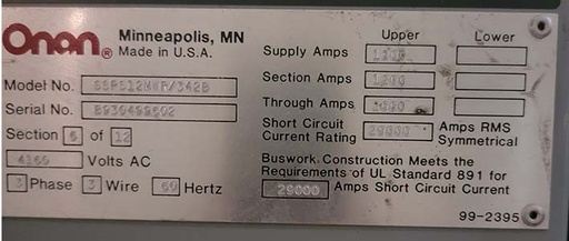[044895] 1200 Amp, SSPS12MWR/342B, 4160 V., OUTDOOR CIRCUIT BREAKER CABINET