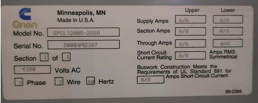 [044896] 1200 Amp, SPCL1200R-266R, 4160 V.,OUTDOOR CIRCUIT BREAKER CABINET