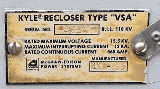 [045070] 560 AMP, 15.5 KV KYLE VSA RECLOSER