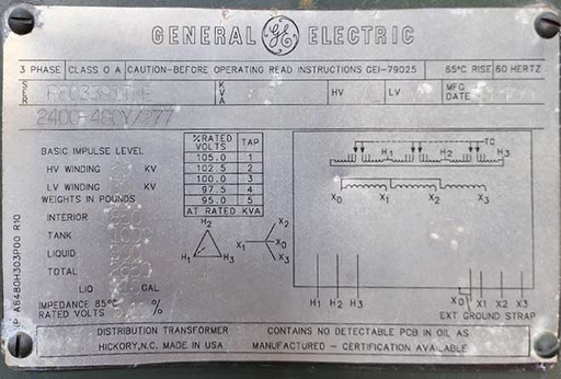 [045104] 300 KVA, Pri 2400 D, Sec 480Y/244 GENERAL ELECTRIC PADMOUNT TRANSFORMER LF/RF