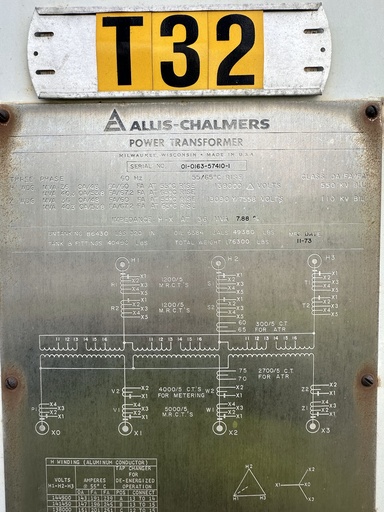 [045699] 36/67.2 MVA 138000D - 13090Y Allis-Chalmers Power Transformer