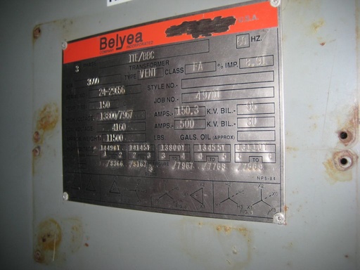 [009346] 2700/3600 KVA, Pri. 13800 Y, Sec. 4160 D, AA/FA, BBC, 8.91% IMP
