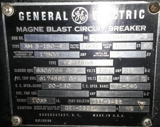 [011991] 1200 Amp, GENERAL ELECTRIC, AM5-150-4, 5000 V., 60 HZ;-1