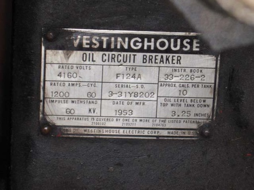 [013978] 1200 Amp, WESTINGHOUSE, F124A, 4160 V., 1953, DRAWOUT, SAF-2 SOLENOID MECH;-1